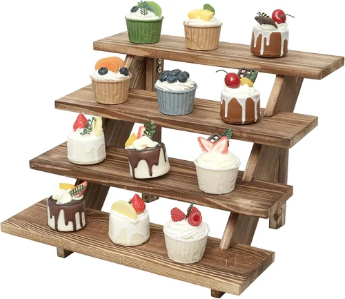 Vista 10 de SwallowLiving 2 soportes rústicos de madera para cupcakes para 24 cupcakes, soporte de exhibición de madera escalonada para bodas, mesa de fiesta