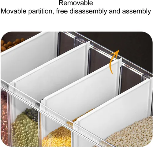 Vista 7 de Dispensador de alimentos secos de 5 rejillas, dispensador de cereales transparentes de 16.1 x 6.3 x 13.2 pulgadas con tapa extraíble, recipiente