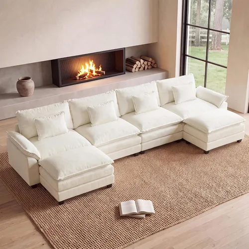 Vista 46 de Oprisen Sofá Seccional Modular, Cómodo Cloud Couch Sofá Seccional, Sofá Cama de Chenilla con Asiento Profundo con Almohadas Decorativas para Sala