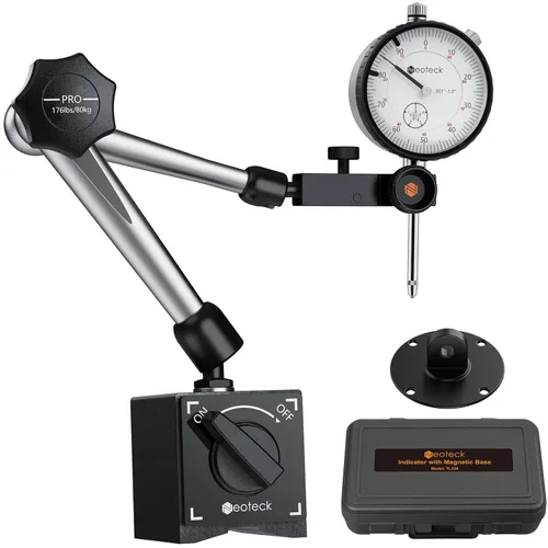 Vista 12 de Neoteck 0-1"/0.001" Dial Indicator and 176lbs (80kg) Max Pull Magnetic Base Calibre de descentralización con caja de almacenamiento, calibre de dial