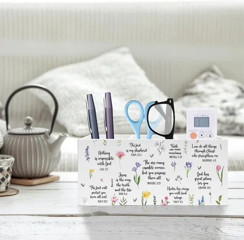 Vista 2 de Soporte Inspirador Floral para Bolígrafos y Lápices con Versículos Bíblicos, Decoración Cristiana para Oficina en Casa, Organizador de Bolígrafos