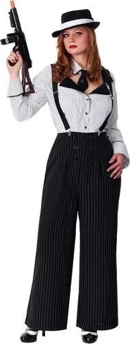 Vista 2 de Womens Plus Size Gangster Costume Plus Size Pinstripe Gangster Outfit for Women
