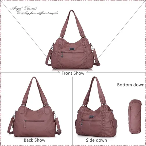 Vista 130 de Angel Barcelo - Bolsa de hombro amplia para mujer, diseño Hobo, cuero lavado
