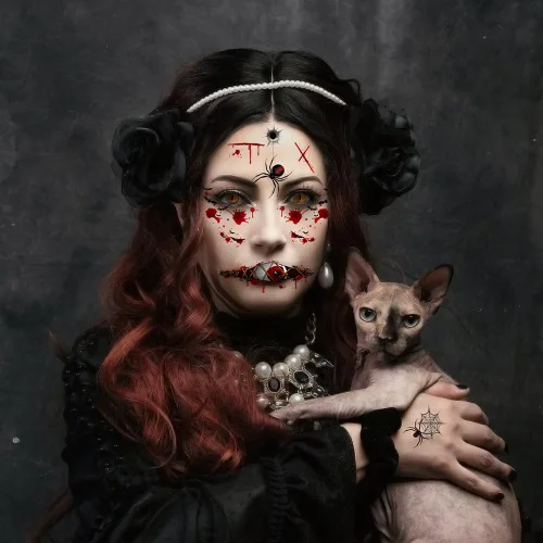 Vista 6 de Tatuajes temporales de Halloween, Día de los Muertos, calcomanías de tatuaje de ojos sangrientos, 10 hojas de tatuajes falsos para decoración