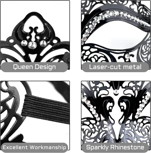 Vista 3 de Máscara de máscaras para parejas, para mujeres y hombres, máscara de Mardi Gras, máscara de metal de Halloween para festivales de Navidad, fiesta