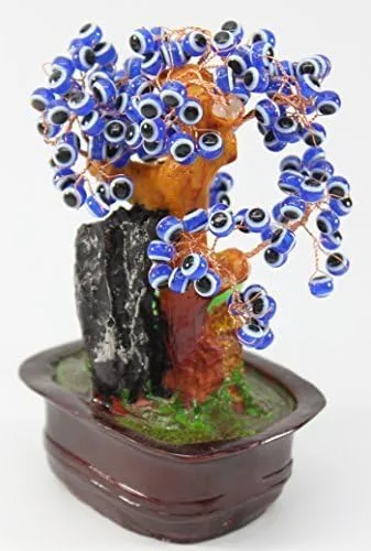 Vista 2 de Feng Shui Jade Elefante con Azul Evil Eye Gem Wealth Lucky Money Tree D13460 USAMJTABLE