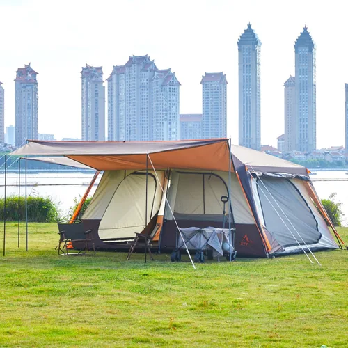 Vista 6 de KTT Extra Large Tent 6-12-14 Person,Family Cabin Tents,2 Rooms,3 Doors and 3 Windows with Mesh,Straight Wall,Waterproof,Double Layer,Big Tent for