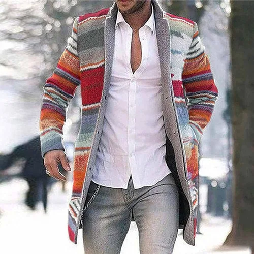 Vista 2 de Gabardina para hombre, chaqueta de invierno para hombre, abrigo largo de talla grande para hombre, cárdigan con estampado lindo rompevientos