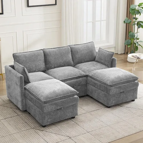 Vista 80 de Otomana cuadrada grande de 27 pulgadas con almacenamiento, reposapiés tapizado moderno con patas antideslizantes para sofá, mesa de café, sala