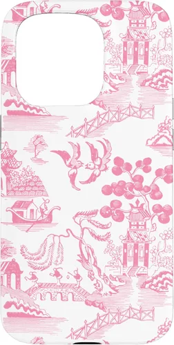 Vista 14 de Preppy Pink Willow Pattern Chinoiserie Toile Case for iPhone 17