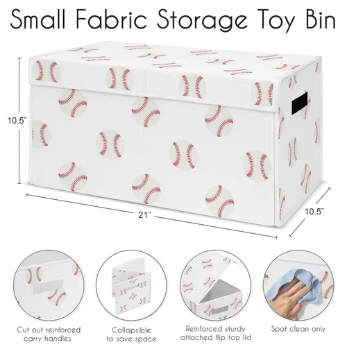 Vista 6 de Sweet Jojo Designs Caja de almacenamiento de juguetes de tela roja y blanca para niños, para niños, para colección de parches de béisbol