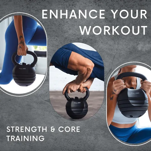 Vista 5 de Polyfit Adjustable Kettlebell Set - 5-in-1 Weights for Home Gym NEGRO - 50 LB