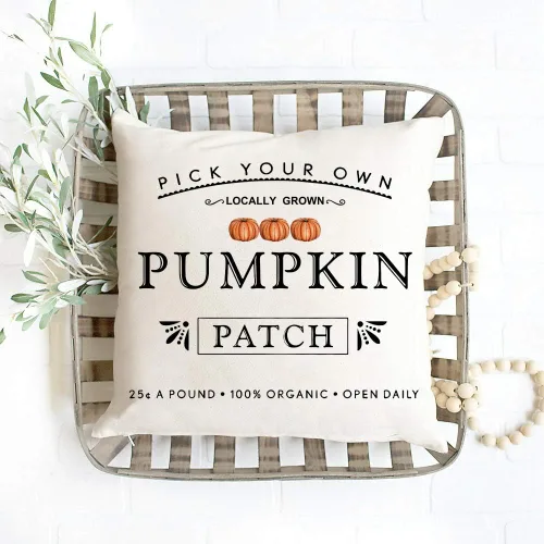 Vista 2 de Fundas de almohada con parche de calabaza de otoño, funda de almohada de cosecha de otoño, 18 x 18 pulgadas, decoraciones de granja Parche