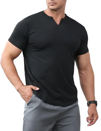 Vista 3 de Camisetas de manga corta para hombre, estilo casual, ajuste regular, cuello en V, a la moda, deportivas, básicas