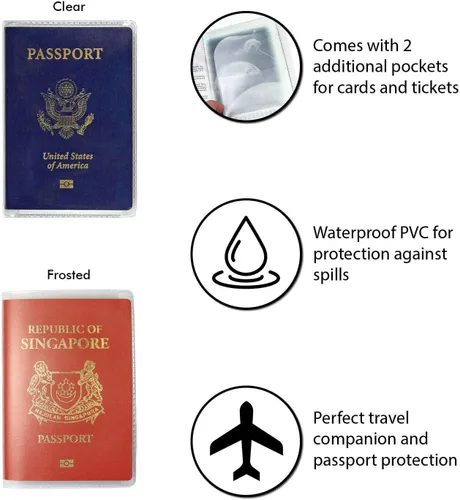 Vista 3 de Funda transparente esmerilada para pasaporte, organizador de tarjetas de identificación, protector de viaje (1 transparente + 1 esmerilado)
