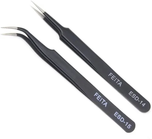 Vista 9 de FEITA Pinzas de extensión de pestañas de volumen, pinzas de precisión en forma de L curvadas en ángulo profesional para extensiones de pestañas 3D