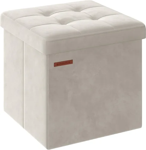 Vista 8 de SONGMICS cubo de almacenamiento de piel sintética, asiento, 15 pulgadas, Madera, Negro