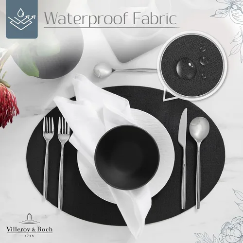 Vista 3 de Elrene Home Fashions Villeroy & Boch Manufacture Rock - Manteles individuales reversibles ovalados de piel sintética, 4 unidades, color negro