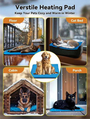 Vista 7 de Almohadilla térmica para mascotas al aire libre para perros y gatos, cama calefactada impermeable para perros y gatos de varios tamaños para Azul