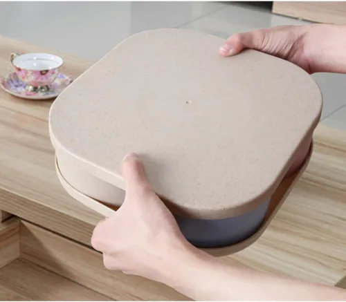 Vista 4 de Outanaya Snack Storage Tray PP with Lid Fan Shape 4 Compartment Wheat Straw