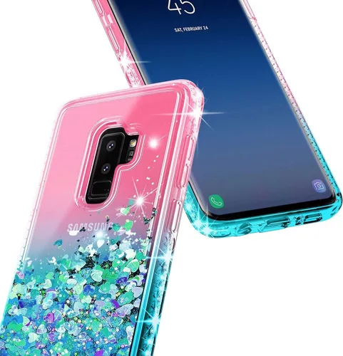 Vista 4 de Funda para Samsung Galaxy S9 con protector de pantalla (cobertura máxima, película de TPU flexible), soporte de anillo/correa de muñeca, líquido que