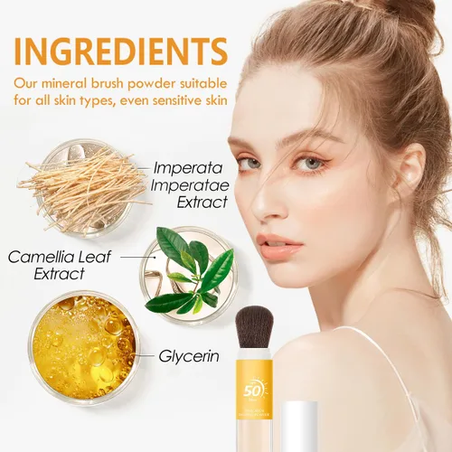 Vista 4 de Polvo de ajuste de protección solar para cara, polvo mineral protector solar, control de aceite, acabado mate natural, transpirable, polvo facial