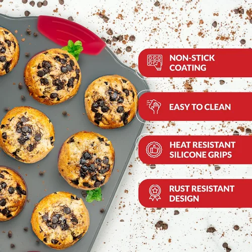 Vista 2 de Boxiki Kitchen Baking Duo: Mini Molde para Muffins de 12 tazas con revestimientos de silicona y silicona antiadherente 8x8 Square Cake and Brownie