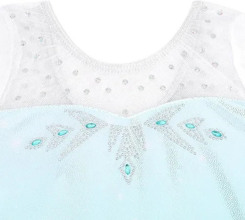 Vista 4 de EQSJIU Leotardo de ballet de manga larga con falda tutú para niñas, baile, gimnasia, niños pequeños, vestido de fiesta de copo de nieve brillante