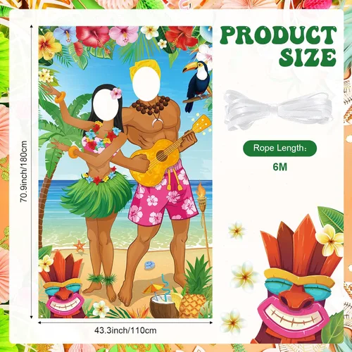 Vista 2 de Capoda Decoraciones de fiesta hawaiana Luau Pareja Photo Prop Hawaiian Photo Background Fondo Tropical Beach Prop Pareja Puerta Banner para Verano