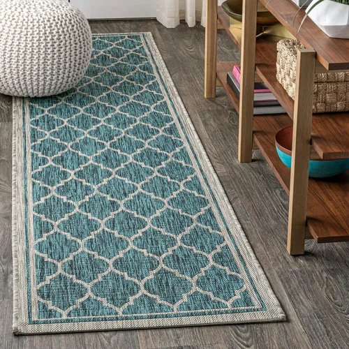 Vista 39 de JONATHAN Y Tapete marroquí con diseño enrejado para interiores y exteriores, 2 x 8 pies, marrón/beige, tejido texturizado de trébol para patio
