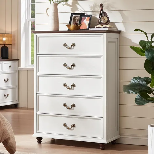 Vista 39 de Joaxswe Cómoda rústica de 4 cajones para dormitorio, cómoda rústica de 37 pulgadas de alto con 4 pies de madera maciza, organizador de armario