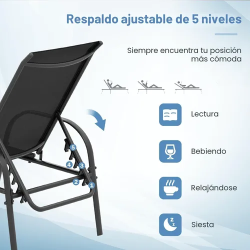 Vista 9 de Giantex Silla de Salón para Patio, Tumbona para Exteriores con Respaldo de 5 Posiciones Ajustables, Marco de Acero Resistente, Sillón Reclinable