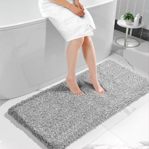 Vista 77 de Yimobra Alfombras de baño en negro y blanco antideslizantes lavables, tapetes de baño ultra suaves y absorbentes de agua, alfombra de ducha suave