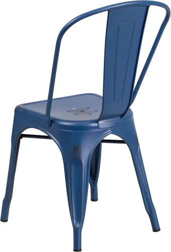 Vista 8 de Merrick Lane Banks - Silla apilable de comedor, marco de metal azul antiguo, acabado con recubrimiento en polvo envejecido, respaldo de listones