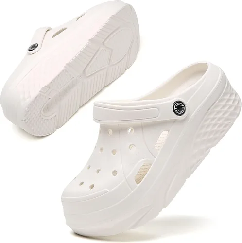Vista 13 de SECHRITE Zuecos de plataforma para mujer, zapatos de jardín, impermeables, para playa, piscina, sandalias de verano, pantuflas para el hogar, serie