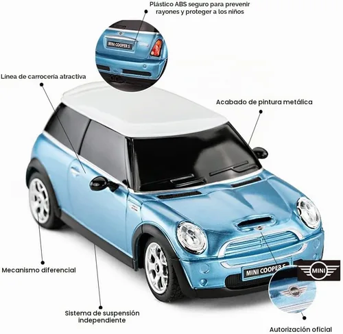 Vista 4 de RASTAR 1:24 RC Cars Toy Mini Cooper Car para Niños Mini Cooper S Coche De Control Remoto - Azul