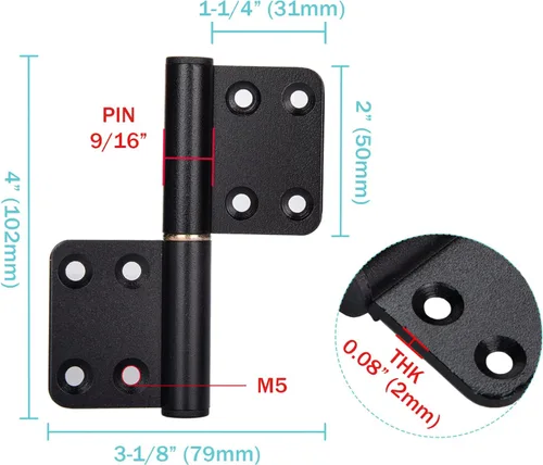 Vista 2 de 6 bisagras de bandera de 4 pulgadas, bisagras de puerta extraíbles negras