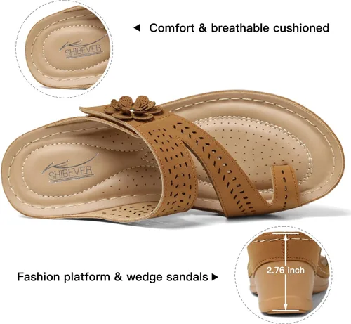 Vista 2 de SHIBEVER Sandalias de cuña para mujer, cómodas, elegantes, informales, bohemias, con plataforma de flores