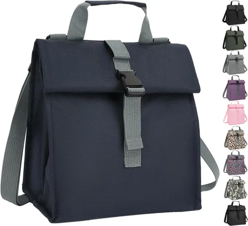 Vista 11 de GYEUKHAM Bolsa de almuerzo aislada para hombres/mujeres/niños, lonchera reutilizable con tapa enrollable y correa ajustable para el hombro Verde