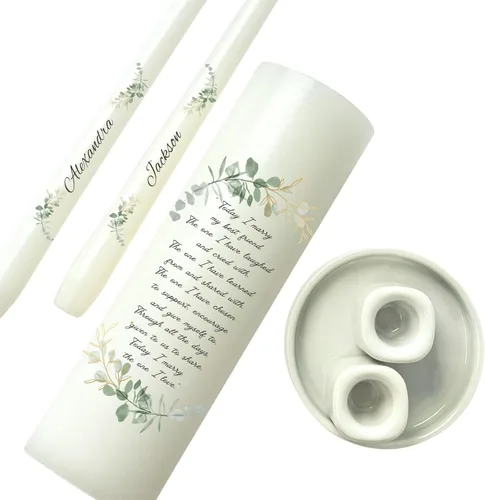 Vista 10 de Velas Unity para Boda, Set Moderno de Unity, Velas Personalizadas y a Medida de Columna y Cónicas con Cita, Cera Premium Blanca Sin Aroma