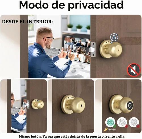 Vista 3 de eLinkSmart Cerradura de puerta de huella dactilar, perilla inteligente de puerta de bola con llave sin llave para puerta de entrada para dormitorio