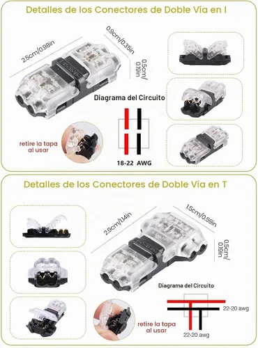 Vista 3 de Conectores de cable de bajo voltaje Kalolary 20 Pack 2 Pin 3/2 Way Wire Paquete de 20 T-I tipo