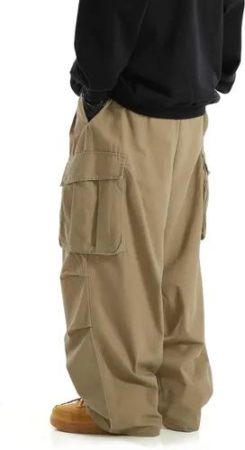 Vista 2 de OYOANGLE Pantalones de senderismo con cordón elástico en la cintura y bolsillos con solapa para hombre