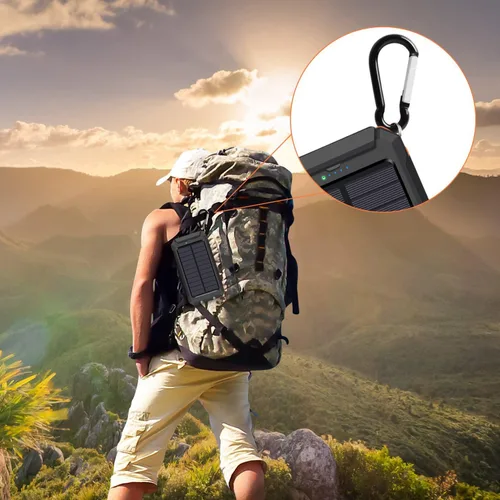 Vista 8 de Cargador solar de 20000 mAh, cargador portátil con 4 cables integrados y entrada USB-C, linternas de emergencia duales, batería impermeable