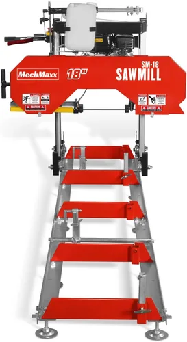 Vista 15 de MechMaxx Aserradero portátil de 18'', motor de gasolina DUCAR 212cc 7HP, ancho de tablero de 15'' y grosor de tablero de 7'', longitud de pista