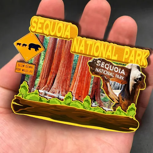 Vista 4 de Imán de madera del Parque Nacional Sequoia de los Estados Unidos, imanes de nevera 3D, recuerdos coleccionables, decoraciones hechas a mano