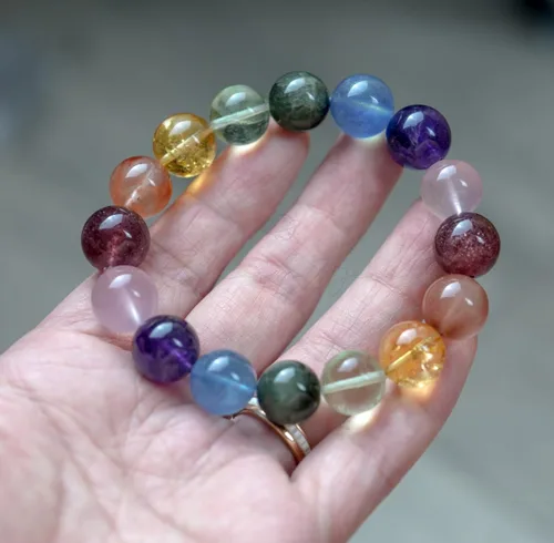 Vista 98 de Precious Gemstone Natural Crystal Healing Bracelet, Rutilated Quartz, Moonstone, Quartz Handmade Original Design Bracelet