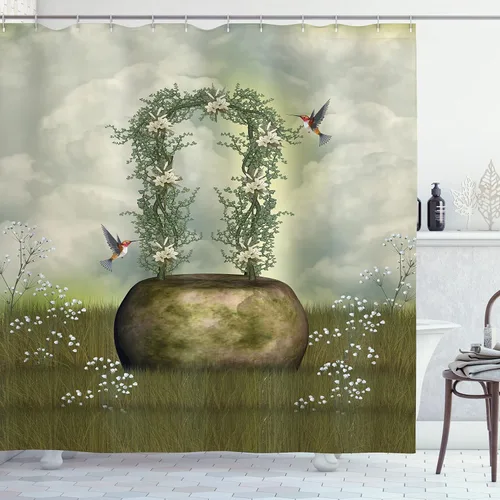 Vista 122 de set de cortina para baño decorativa de tela de poliéster con ganchos