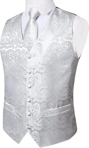 Vista 2 de DiBanGu Conjunto de chaleco de cachemira y corbata para hombre con gemelos cuadrados para esmoquin