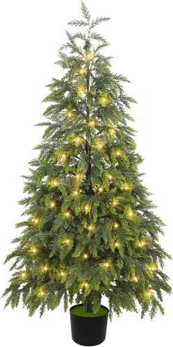 Vista 12 de Cllayees 4FT Cedar Christmas Tree with Lights Artificial Potted Tree Timer, 80 LEDs, Lighted Fake Trees, Front Porch Outdoor Indoor Decor, Christmas
